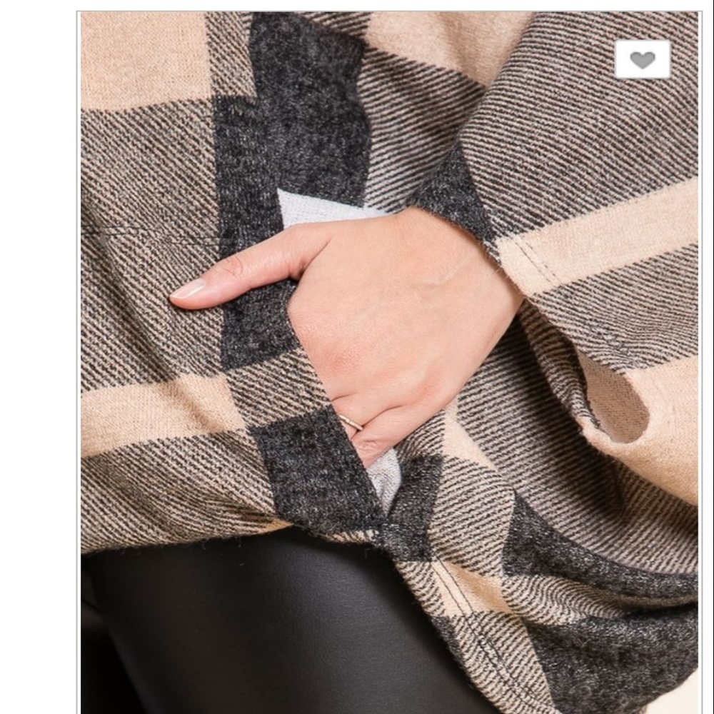 NWT Plaid Cowl Neck Poncho w/Kangaroo Pocket - Picture 6 of 6